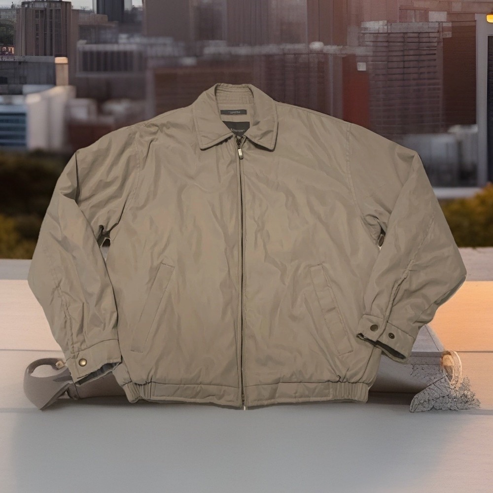 Croft & Barrow Bomber Jacket Ultimate Stain Defense Beige Lined Coat Mens M Fall